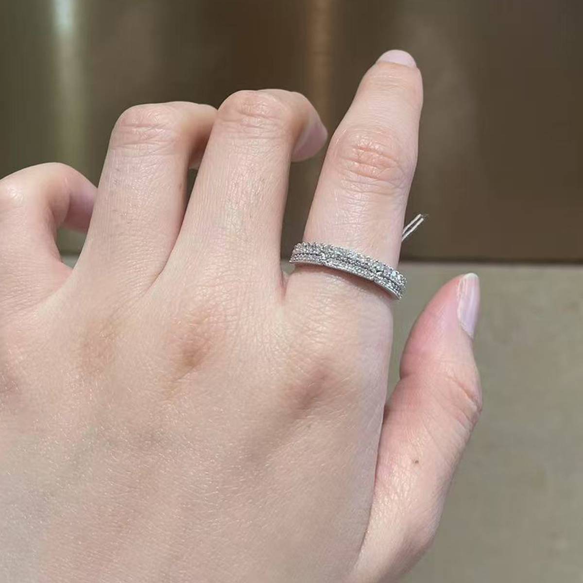 S925 Silver Plated Platinum Women's Ring Customized Selection with Sub Stone Moissanite Diamond 0.36ct